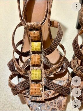 Brown Strappy Women’s Sandals with Decorative Gem Accents